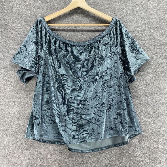 Knox Rose Blouse Women L Large Gray Short Sleeve Round Neck Velvet Pullover - Picture 2 of 9